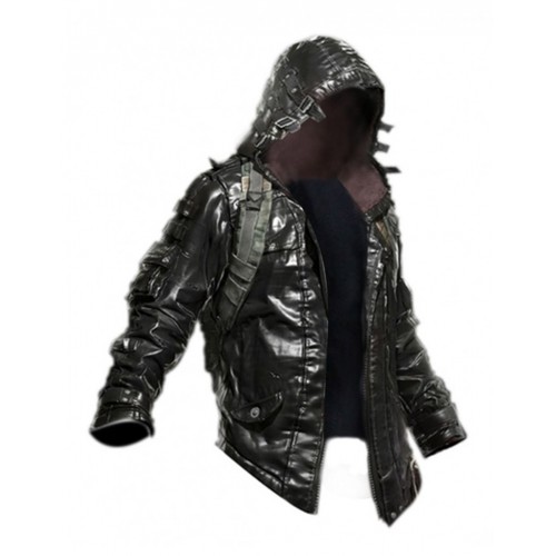 Pubg Black Leather Hoodie Jacket