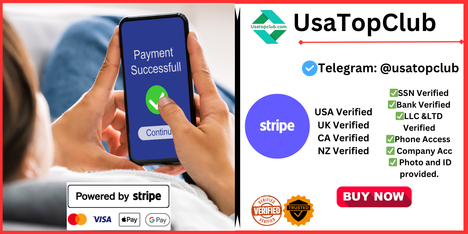 Buy Stripe Account - 100% USA, UK, CA Stripe