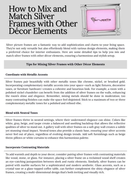 How to Mix and Match Silver Frames with Other Décor Elements | PDF