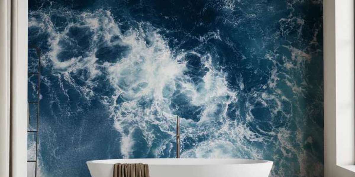 Waterproof Coastal Bathroom Wallpaper – Waves, Shells & Sand Designs